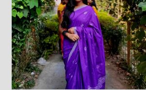 Purple Cotton Saree with readymade blouse bust 36