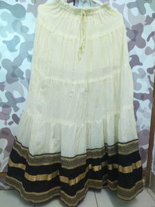 Cream Ethnic Skirt With Black Border