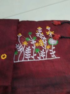 Meroon Khadi Cotton Embroidery Saree...