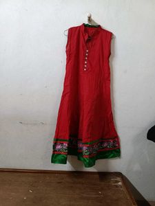 Red &amp; Green Anarkali Kurta