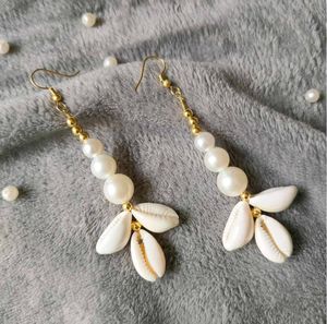 Cowrie Shell Pearl Drop Earrings