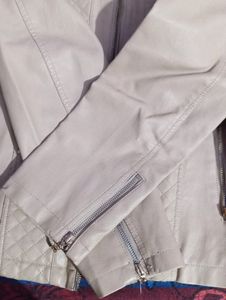 Beige Quilted Moto Jacket