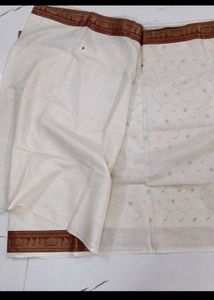 Elegant White &amp; Red Embroidered Saree