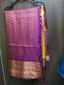 Mustard With Magenta Soft Silk Saree