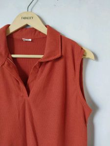 Coral Ribbed Sleeveless Top