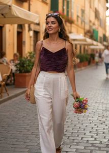 Stylish Purple Velvet Crop Top
