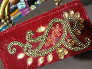 Elegant Red Embroidered Clutch