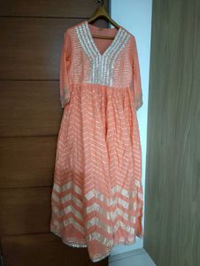 Coral Ethnic Gown With Golden Embroidery 🪷✨