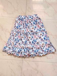 Floral Print Midi Skirt With Front Slit