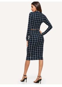 Chic Grid Print Two-Piece Set