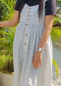 White Frock With Black Dotted Design