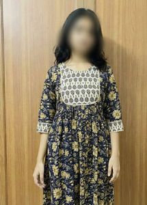 Floral Print Navy Blue Kurta