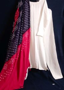 White Kurta Set With Badhani Dupatta