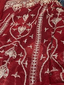 vintage red aari tari work saree