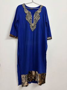 Woolen Blue Embroidered Kurta