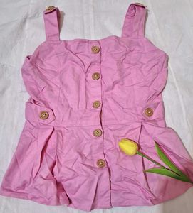 Pink Button Detail Tank Top