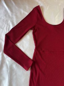 Forever21 Maroon Red Ribbed Midi Bodycon Dress