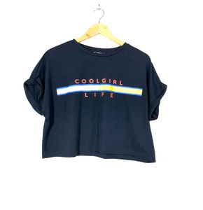 Shein Navy Blue  Croped T-Shirts(Women's)