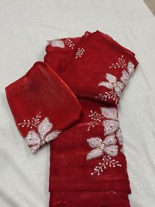 Elegant Red Embroidered Saree