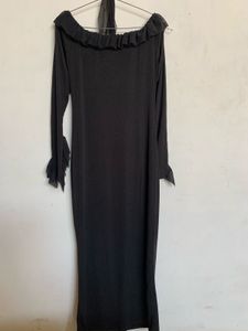 Lettuce Trim Bodycon Dress With A Neck Scarf