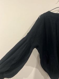 Black Cold Shoulder Balloon Sleeve Top