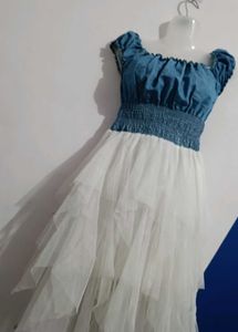 Blue Floral Layered Party Gown