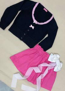 Bow Accent Fitted Crop Black Cardigan