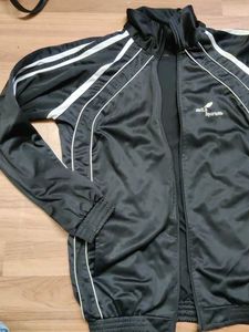 Black Track Jacket with White Stripes
