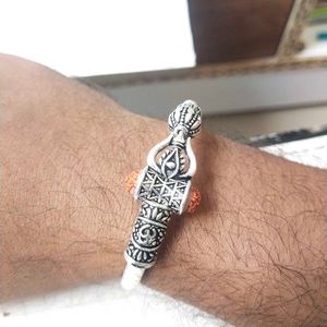 Pure Silver Oxidised Trishul Rudraksha Open Kada
