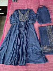 Elegant Blue Embroidered Anarkali Suit Set