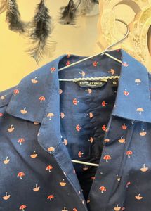 Patterned Navy Button-Down Shirt