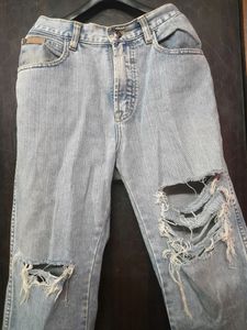 Straight Fit High Waist Ripped Jeans For Women