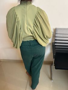 Green Long Sleeve Top and jeans combo