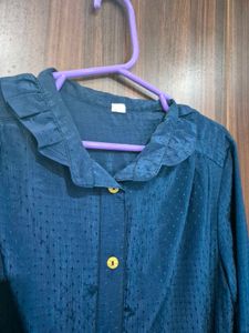 Navy Blue Ruffle Blouse