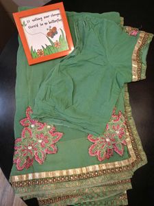 Green Embroidered Saree With Blouse