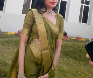 Olive Green Cotton Saree ✨️