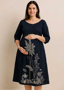 Black Floral Print Maternity Dress XXL