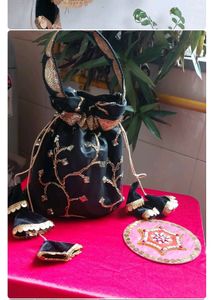 Black Colored Sequence Potli Bag