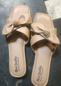Nude Bow Detail Slip-On Sandals