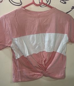 Pink & White Knotted Crop Top
