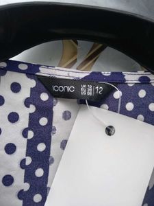 New With Tag Korean Art Dotted Blue Wrap Top