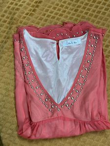 Coral Beaded Scallop Top