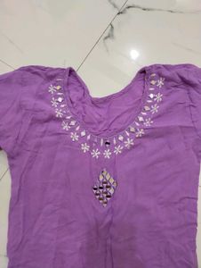 Pink Embroidered and purple Short Kurti ☘️