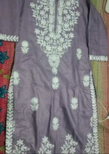 Chikankari lavender Rayon straight kurti