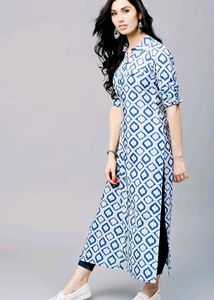 💠Blue &amp; White Geometric Print Kurta