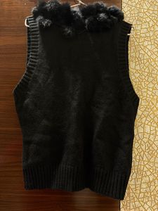 Fur Trim Knit Vest
