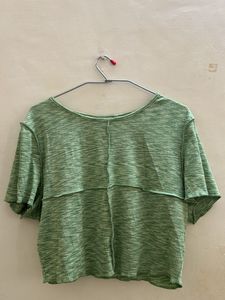 H&amp;M Light Green Seam Design Crop Tee