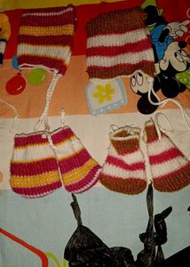 Infants Kids Combo 3 Caps And Mittens
