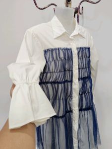 Tulle Accent Button Down