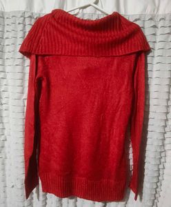 China Red Cowl Neck Sparkly Sweater
